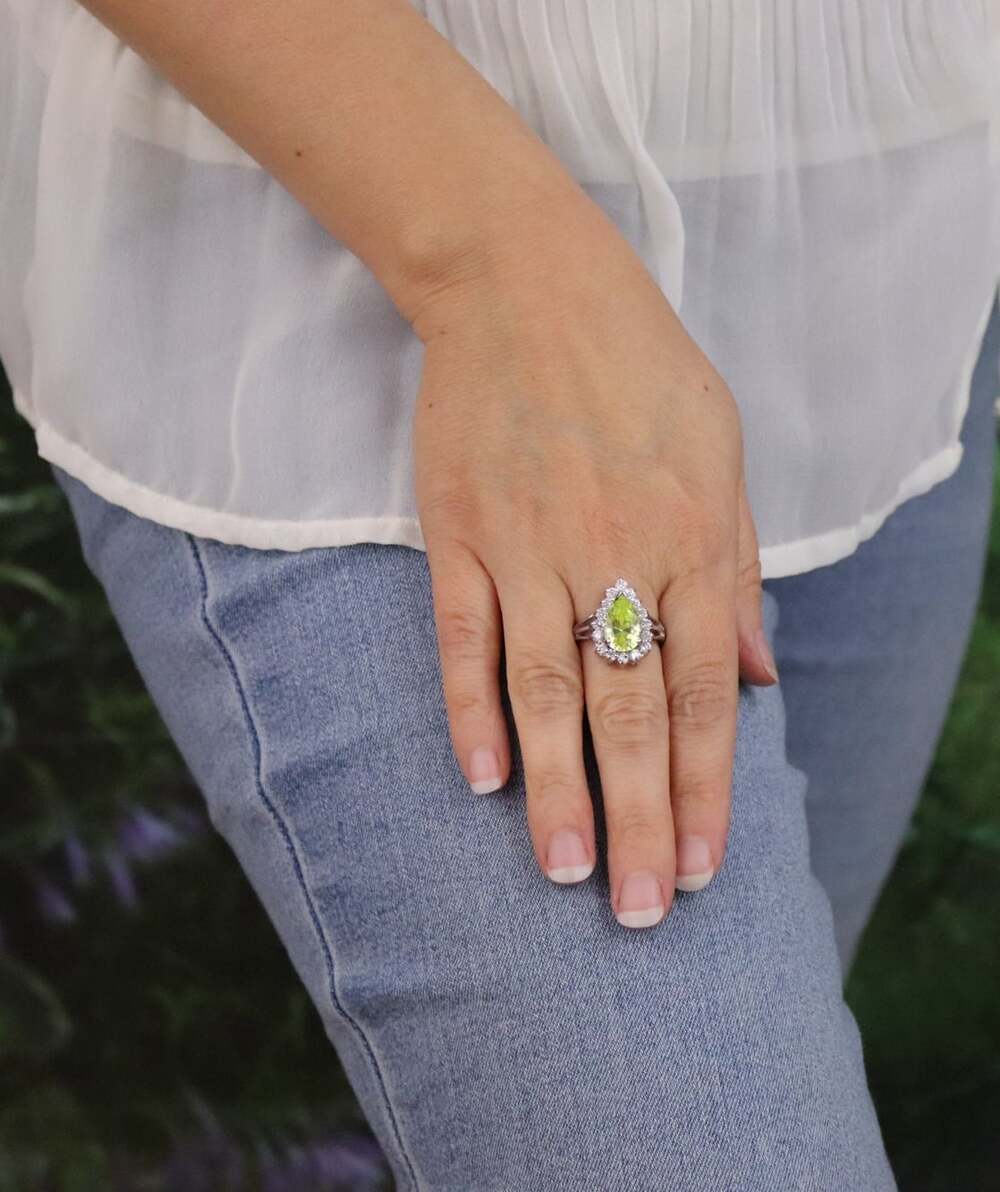 Sterling Silver Sparkly Pear Cut Yellow White Cubic Zirconia Halo Ring 7 1/2 - Picture 4 of 7